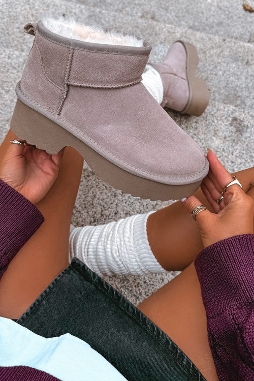 Dámské sněhule z přírodního semiše vyhřívané kožešinou Khaki Milora