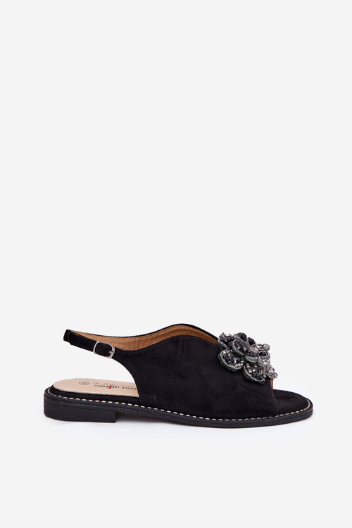 Dámske Sandále Na Plochoskom Opätku S Ozdobou S.Barski KV27-001 Čierne