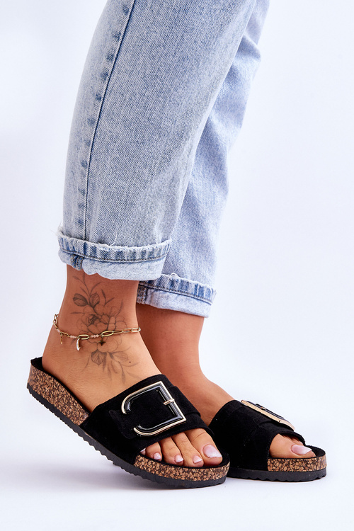 Dámské semišové pantofle na platformě Černá Festil