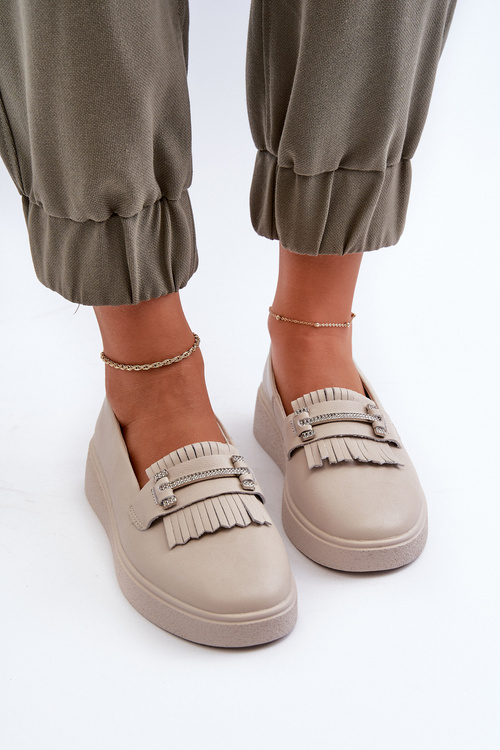 Lehké Dámské Mokasíny Kožené Na Platformě Beige LR590 S.Barski