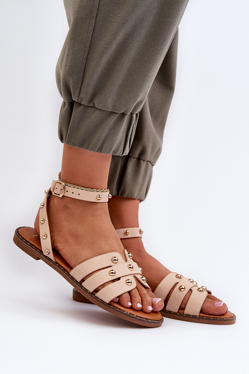 Ozdobené dámské sandály na ploché podrážce béžové Ianaera