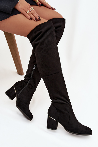 Dámské vysoké boty na podpatku z eko semiše černé Zaretta