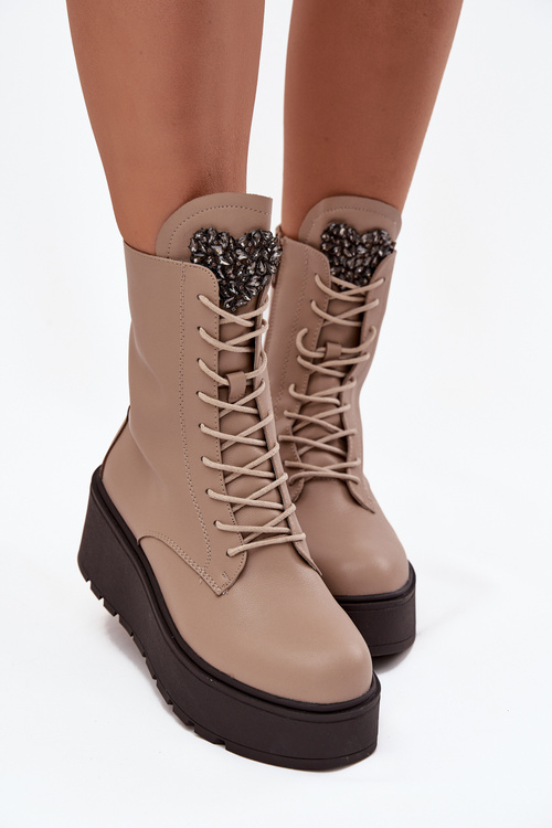 Kožené dámske čižmy s ozdobou vyhrievané béžové Ulrika