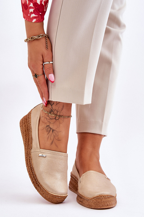 Dámské kožené espadrilky na klínu Béžová a zlatá Hadlee
