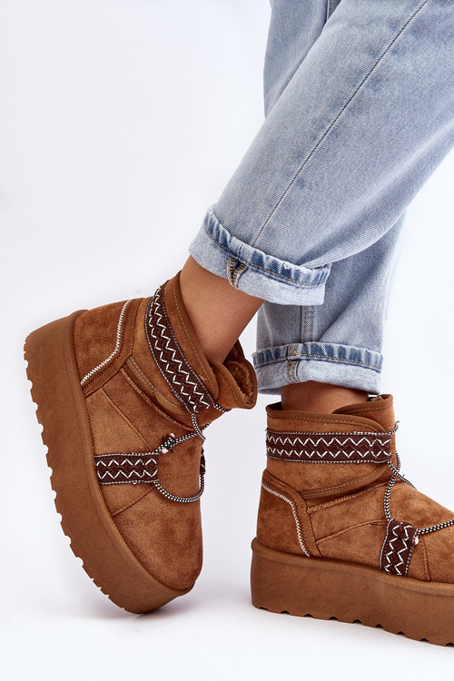 Dámské zimní boty na tlusté podrážce s vázáním kamel Milson