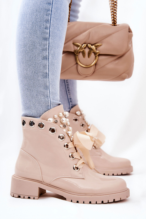 Lakované Teplé Workery S Perlami Béžové Perla