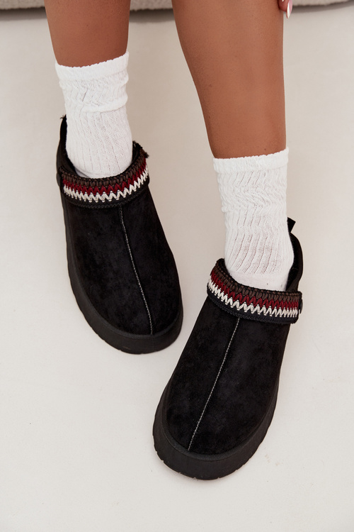 Dámské sněhule nízké s pohyblivým páskem a výšivkou na platformě černé Lyrisse