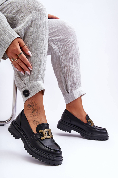 Dámske mokasíny na platforme s čiernym Amegom ornament