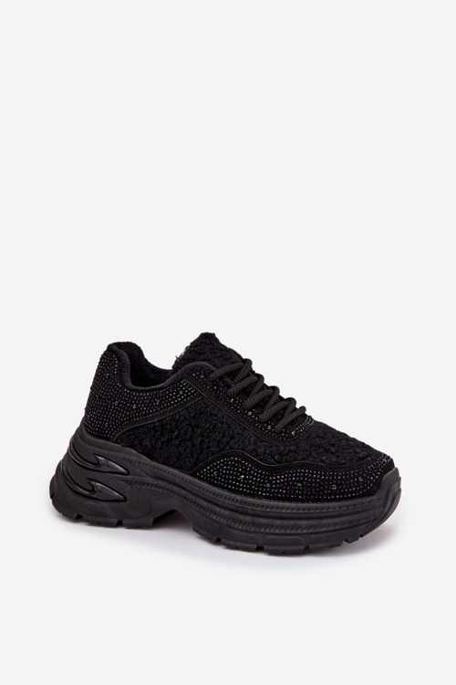 Dámske Tenisky S Kryštálmi A Ovčou Kožou Čierne Zarika