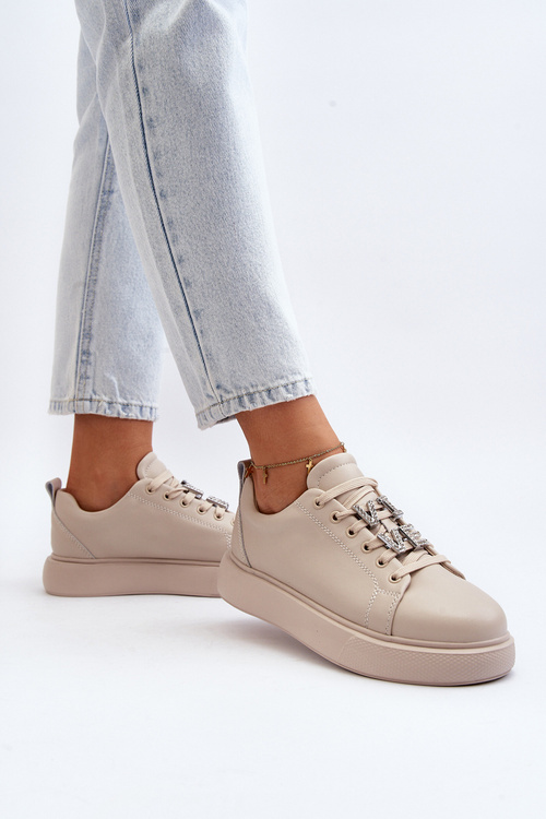 Dámské kožené tenisky s ozdobami béžové Dysuria