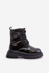 Lakované boty dívčí zateplené kožešinou na zip černé Evaliraea