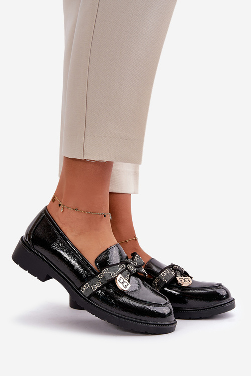 Lakovane Dámske Mokasíny S Mašľou Čierne S.Barski HY42-331A