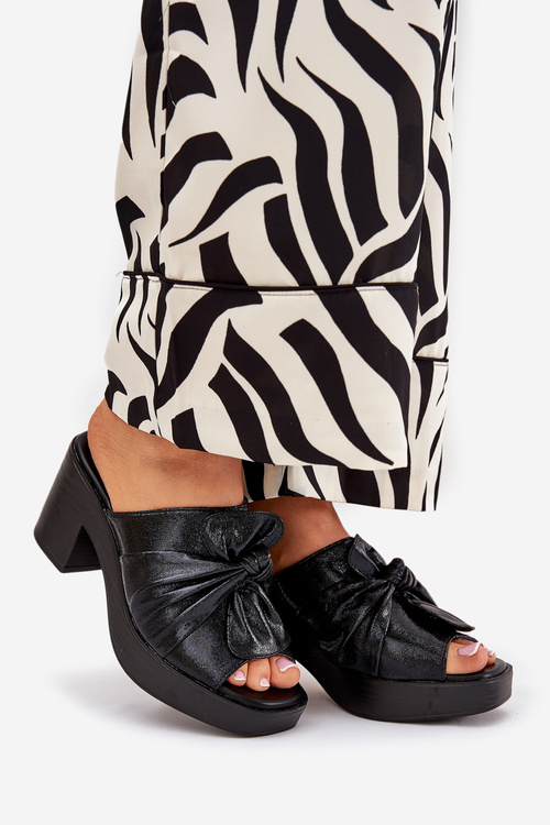 Dámské Sandály Na Podpatku Z Eko Kůže Černé Kikilla