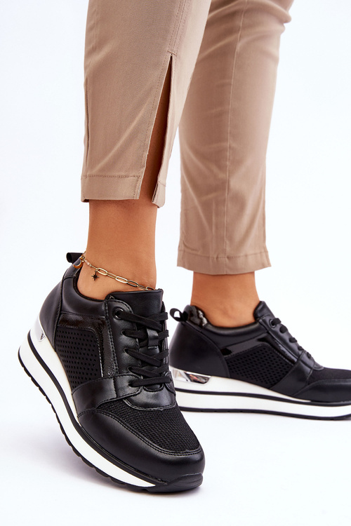 kožené sportovní boty s nízkým klínem Černé Braylen