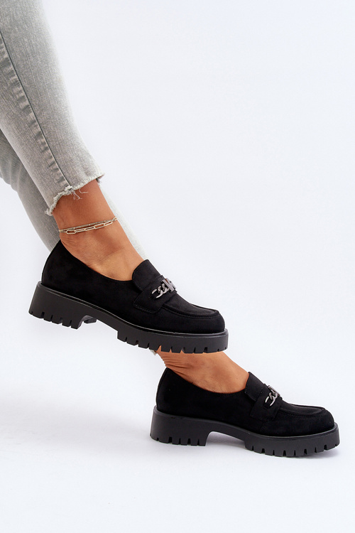 Dámské semišové mokasíny s ozdobou černé Loraleima