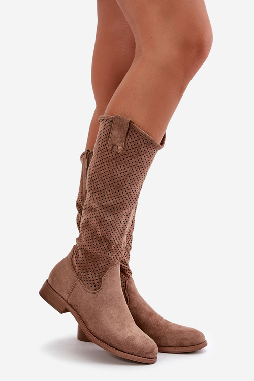 Dámské Ažurové Kozačky Hnědé S.Barski HY42-139