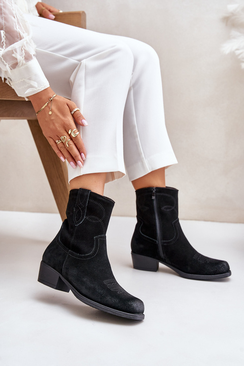 Dámské Zamszové Boty Cowboy Na Nízkém Podpatku Zateplené Sergio Leone BT284-S Černé