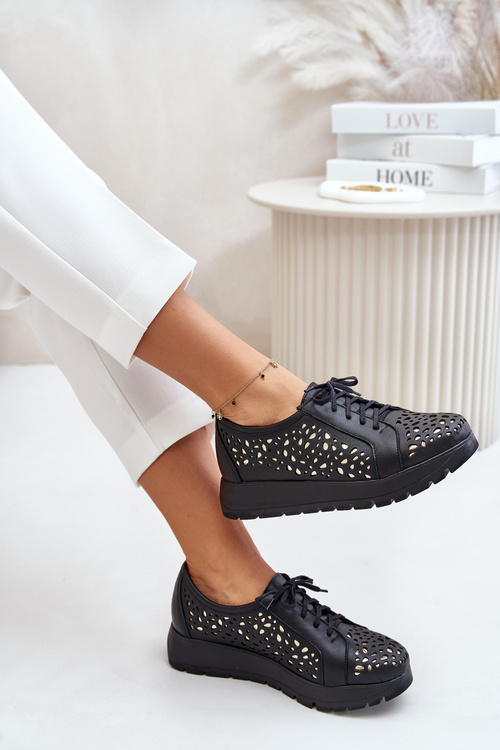 Zazoo 2973 Kožené Polobotky Na Platformě S Děrováním Černé