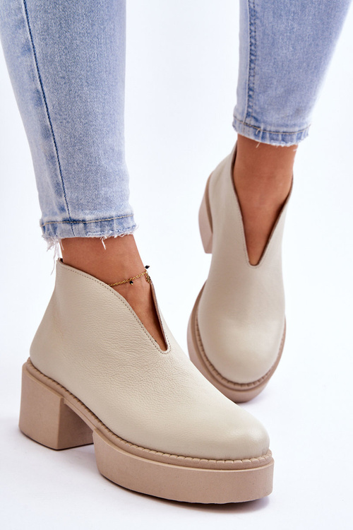 Kožené topánky na masívnej päte Nicole 2795/054 Svetelná béža