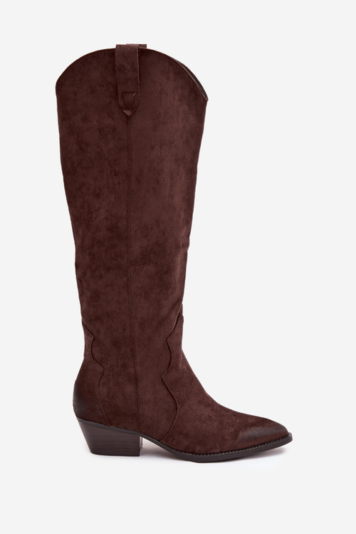 Eko Semišové Kozačky Dámské Na Podpatku Čokoládové Jenaya