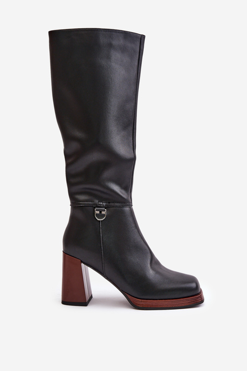 Kožené elegantní kozačky na podpatku zateplené D&A JC42-39 Černé