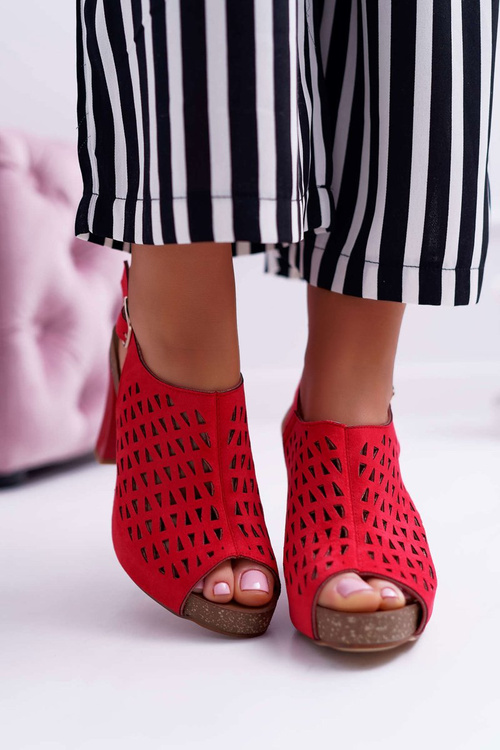 Dámské Sandály Na Podpatku Sergio Leone SK850 Červené Farmona