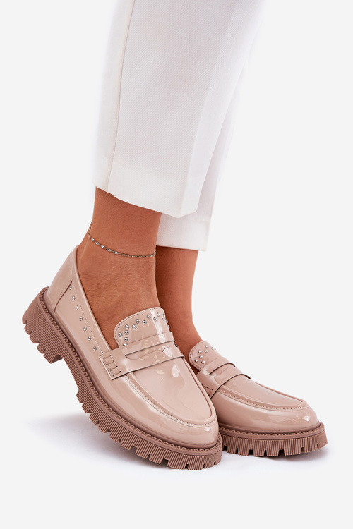 Dámské Lakované Mokasíny Se Zdobením Béžové Nallae