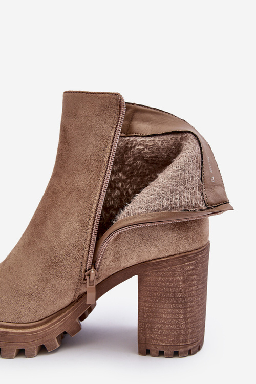 Dámské semišové botky s ozdobou na vysokém podpatku Bežové Menoria