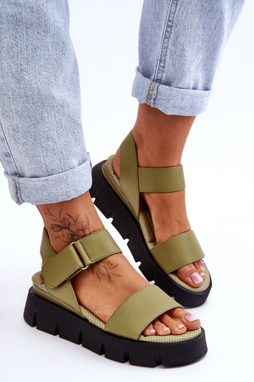 Dámské kožené sandály na platformě Zelené Katte