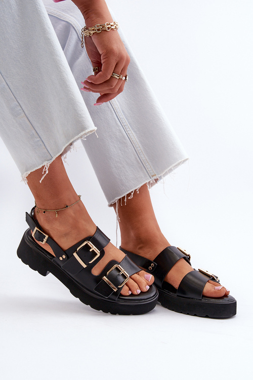 Dámské sandály s přezkami z eko kůže černé Konanttia