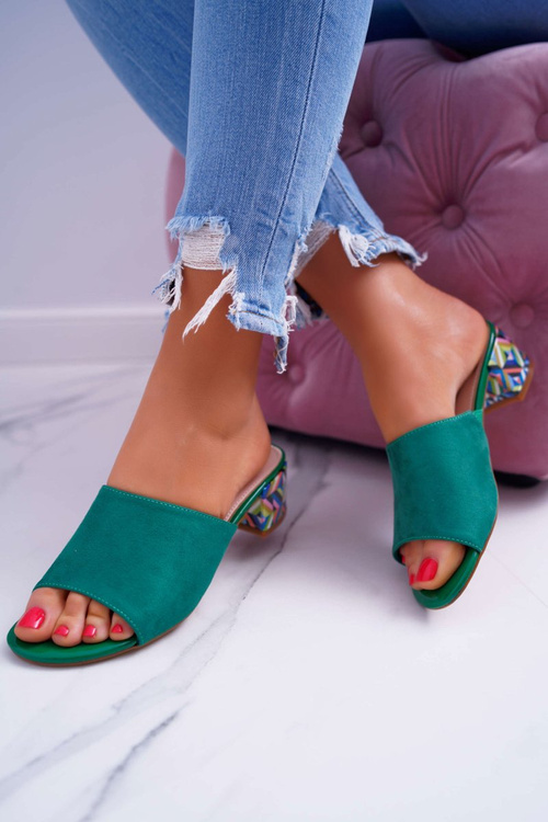 Elegantné ženské žabky na blok Green Valencia Suede Block