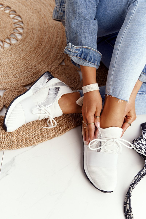 Dámske športové topánky tenisky biele a strieborné Netta