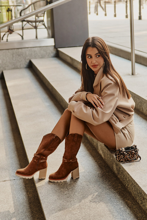 Dámské Kozačky Do Poloviny Lýtka Na Podpatku Zateplené Camel Ivanelis