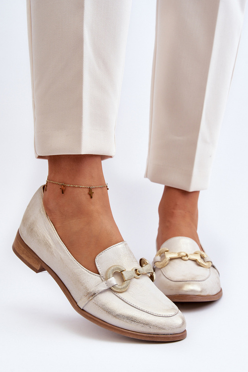 Dámske Kožené Mokasíny S Ozdobou Zazoo 2880 Zlaté