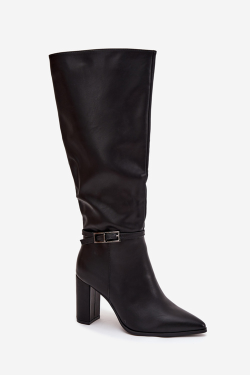 Dámske zateplené čižmy na opätku s prackou Čierne Fionelle