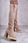 Módní semišové vysoké kozačky Béžové Estrela