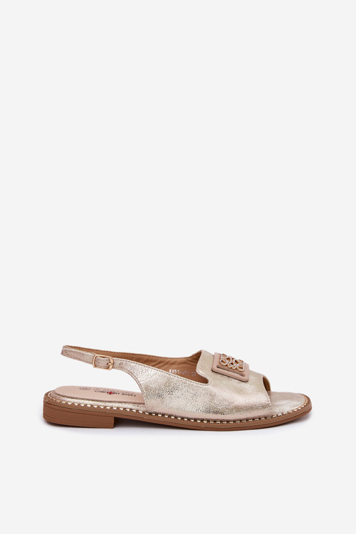 Elegantné Dámske Sandále Na Plocho S Ozdobou S.Barski KV51-082 Zlaté