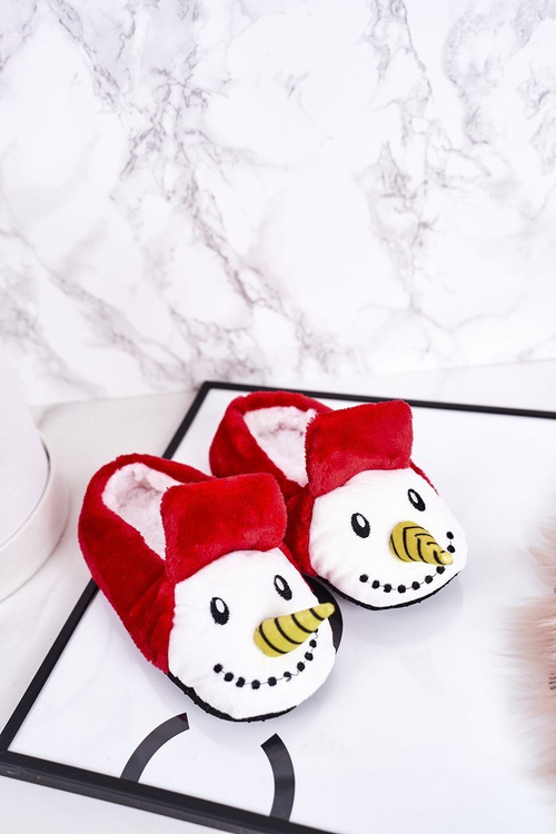 Dětské Vánoční Pantofle S Sněhulákem Červené Xmas