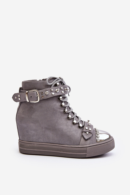 Izolované klinové topánky so semišovými kamienkami lu boo šedá