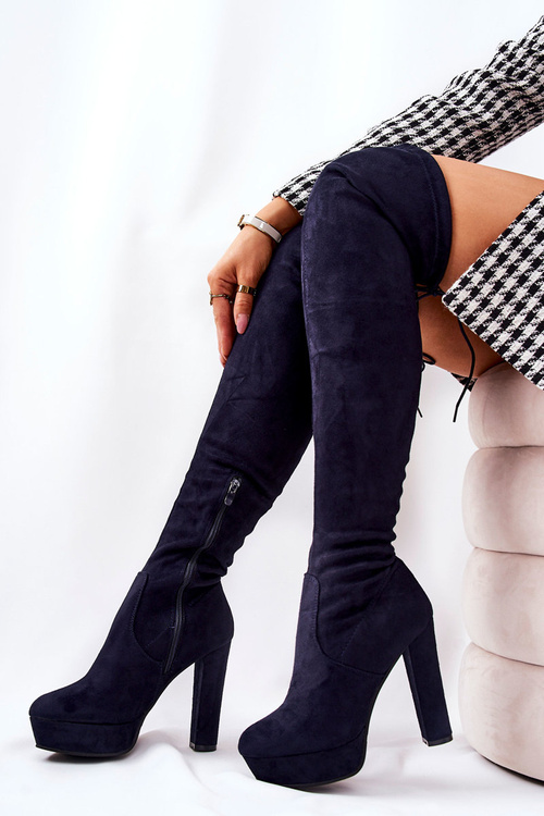 Semišové boty na podpatku Námořnicky modré Minesa