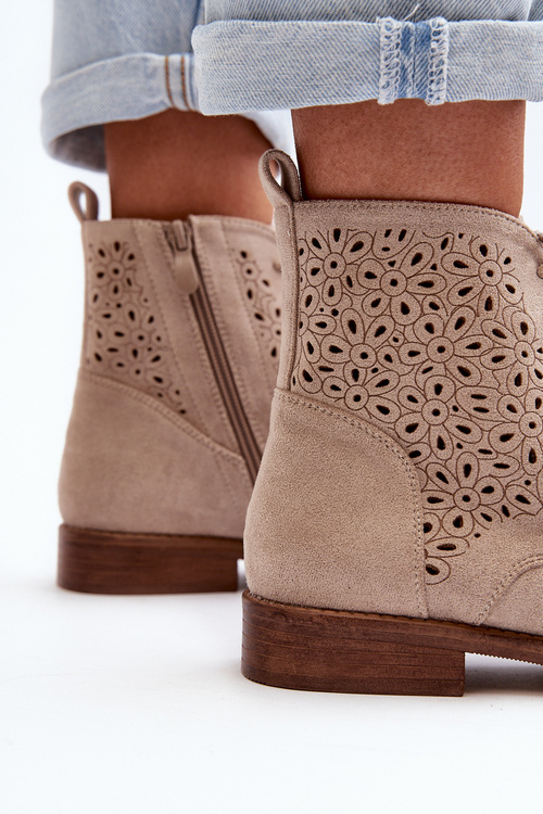 S.Barski HY66-136 Dámské botky s vzorem světle béžové