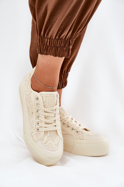 Dámske Čipkované Tenisky Big Star RR274746 Béžové