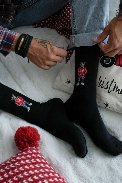 Pánske Ponožky Medved S Očami Čierne