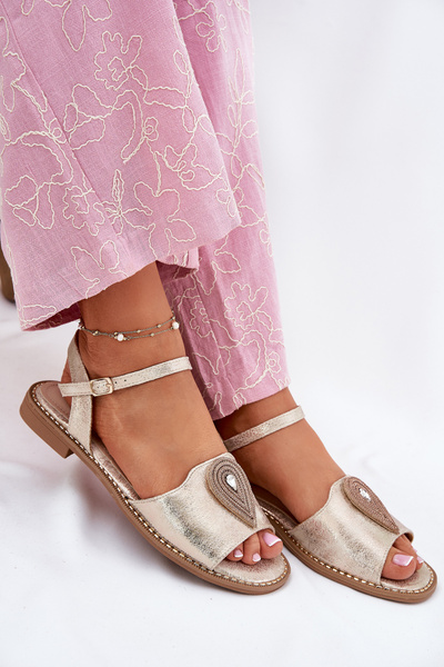 Dámske Sandále Na Plochom Opätku S Ozdobou S.Barski KV51-098 Zlate