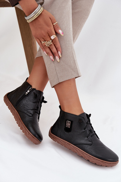 Kožené dámske poltopánky Barefoot s ozdobným detailom Zazoo 30072 Čierne