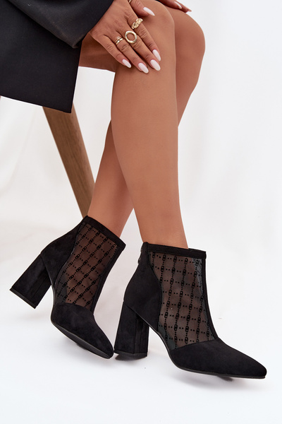 Dámske čižmy na opätku s sieťkou D A LZ52 944 čierne