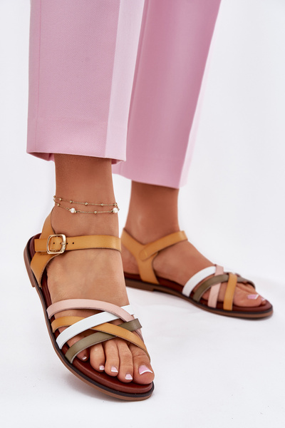 Dámske sandále s preplietajúcimi sa pásikmi SK090H žlté Sergio Leone