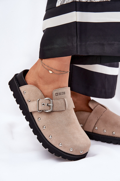 Semišové Papuče Dámske Na Platforme Big Star RR274A376 Béžové