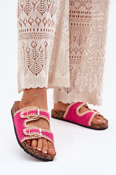 Háčkované Dámske Papuče So Zlatými Sponami Fuchsie Fenira