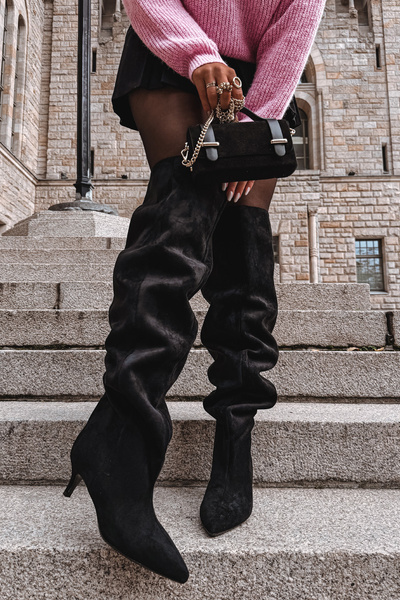 Poncho dámske čižmy na podpätku čierne Ysolienne